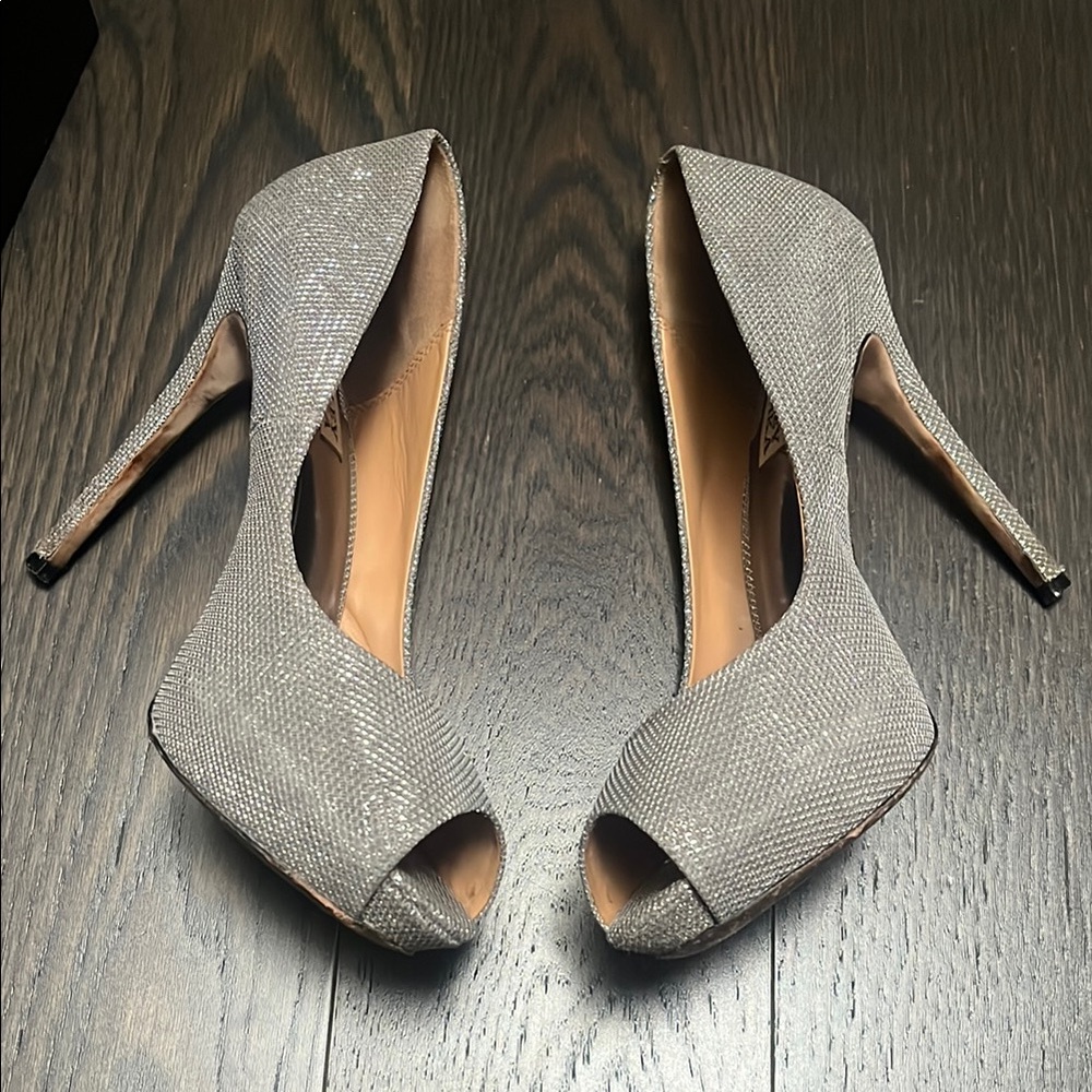 Badgley Mischka Women's Silver Peep-Toe Heels - DRAMA - Picture 3 of 10